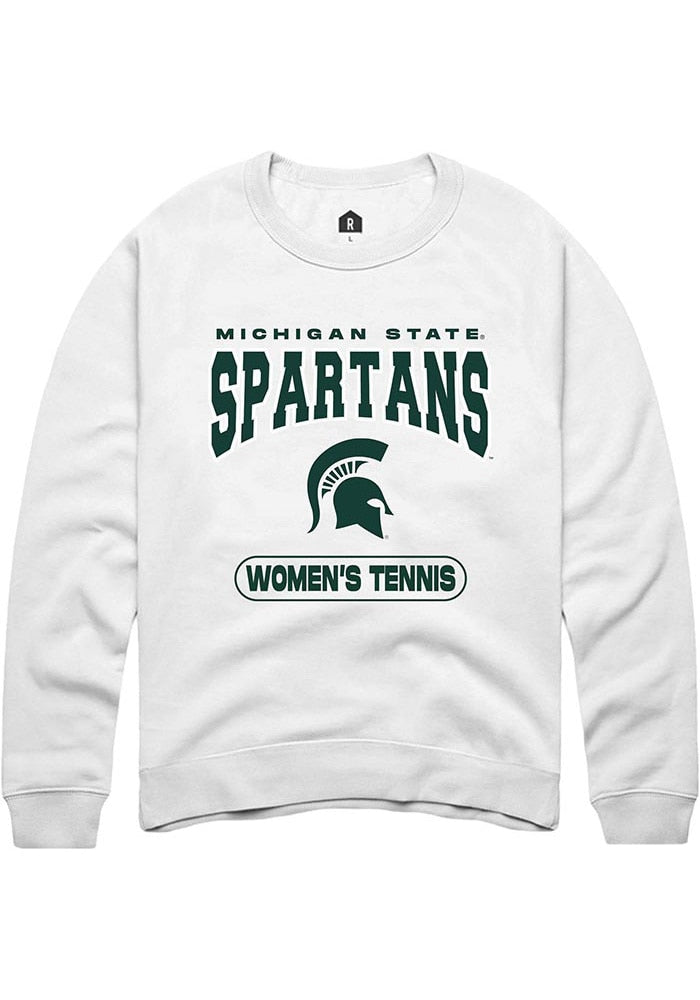 Michigan State Spartans Mens White Women's Tennis Long Sleeve Crew Sweatshirt