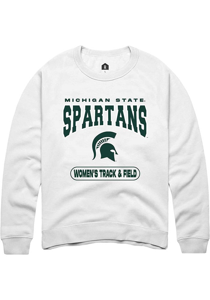 Michigan State Spartans Mens White Women's Track & Field Long Sleeve Crew Sweatshirt