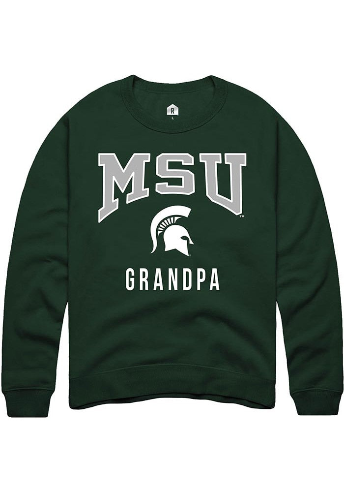Michigan State Spartans Mens Green Grandpa Long Sleeve Crew Sweatshirt