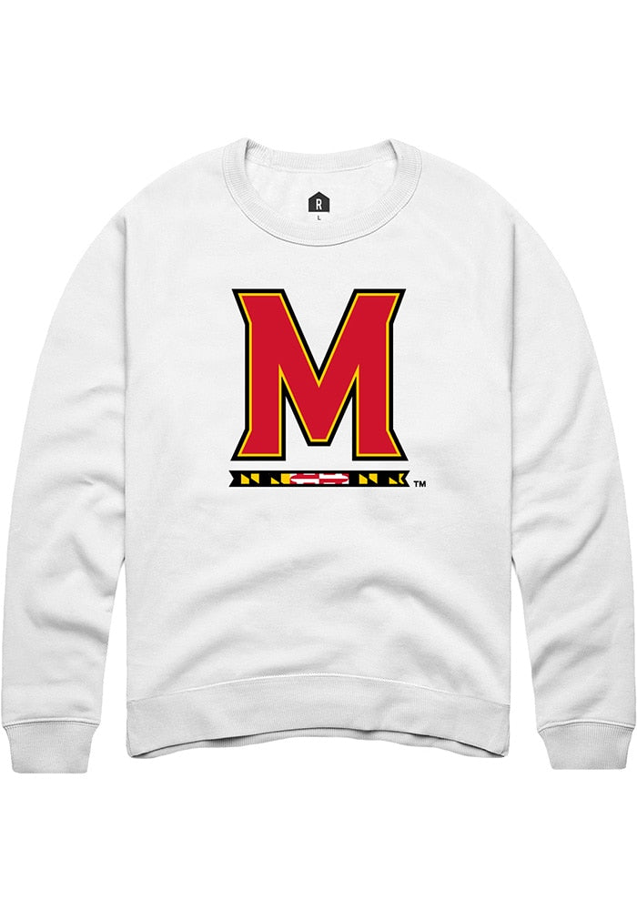 Maryland Terrapins Mens White Primary Long Sleeve Crew Sweatshirt