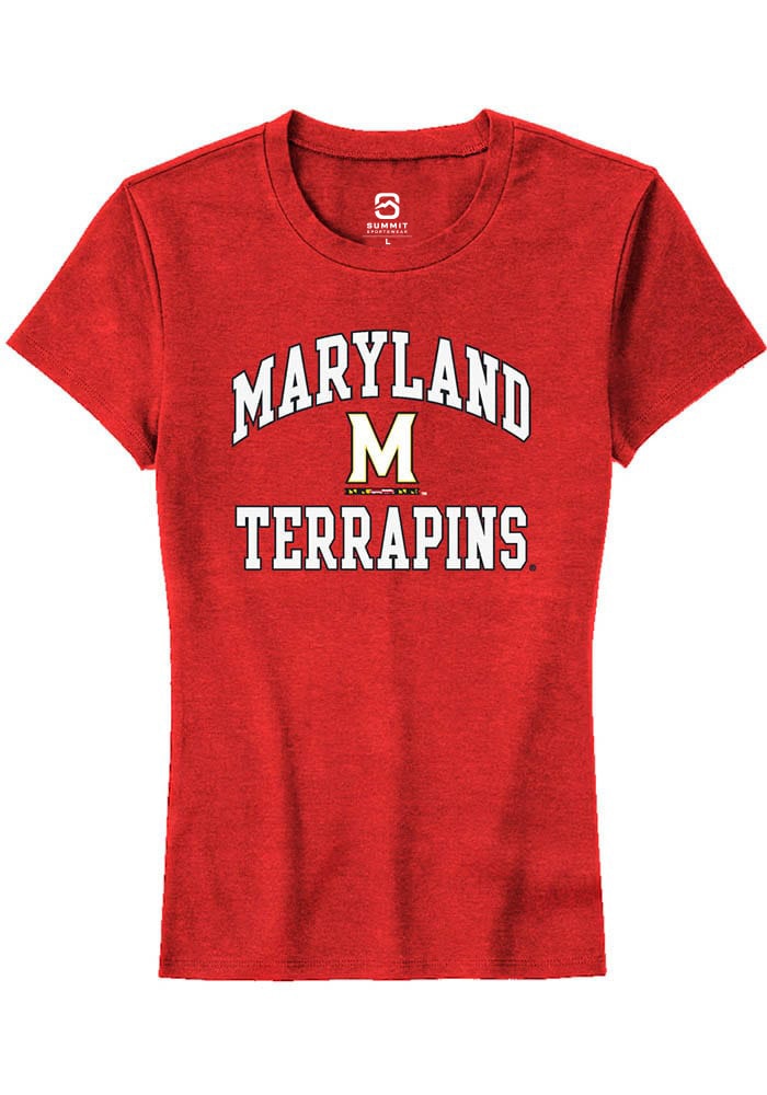 Maryland Terrapins Womens Red No 1 Primary Short Sleeve T-Shirt