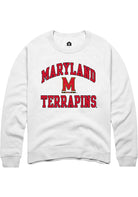 Maryland Terrapins Mens White No 1 Neutral Long Sleeve Crew Sweatshirt