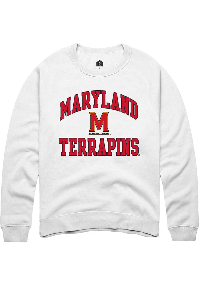 Maryland Terrapins Mens White No 1 Neutral Long Sleeve Crew Sweatshirt