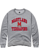 Maryland Terrapins Mens Grey No 1 Neutral Long Sleeve Crew Sweatshirt