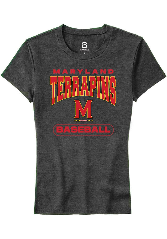 Maryland Terrapins Womens Charcoal Baseball Short Sleeve T-Shirt