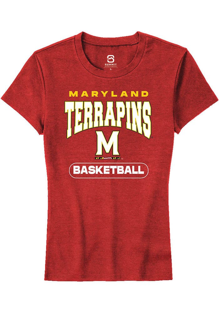 Maryland Terrapins Womens Red Basketball Short Sleeve T-Shirt