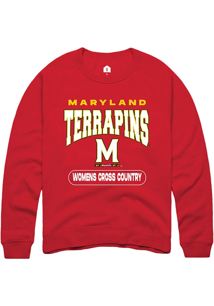 Maryland Terrapins Mens Red Womens Cross Country Long Sleeve Crew Sweatshirt