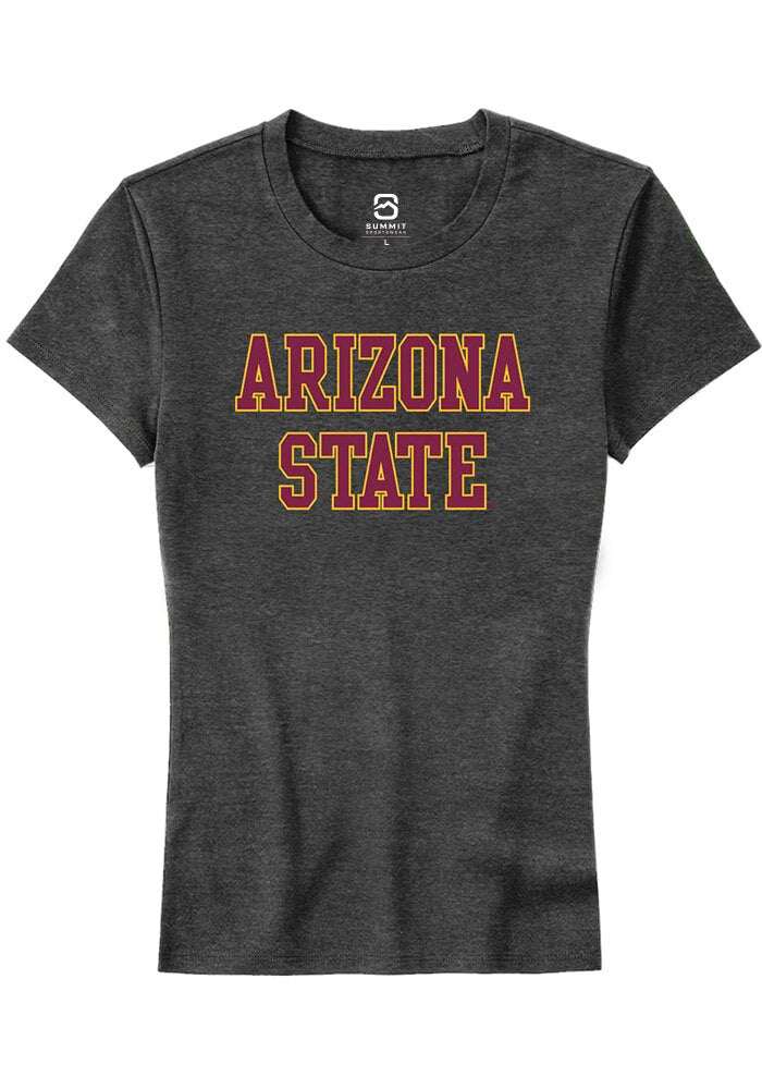 Arizona State Sun Devils Womens Charcoal Straight Block Short Sleeve T-Shirt