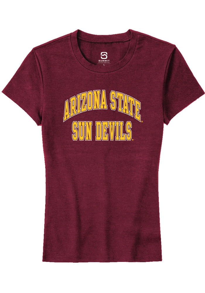 Arizona State Sun Devils Womens Maroon Arch Stack Short Sleeve T-Shirt