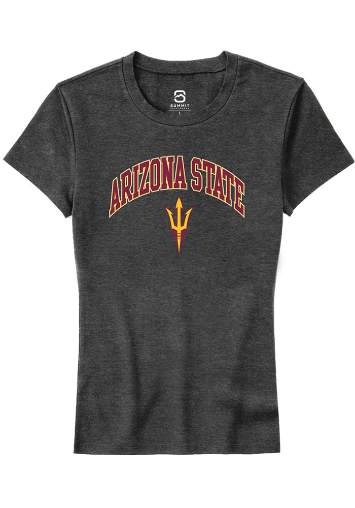Arizona State Sun Devils Womens Charcoal Arch Logo Short Sleeve T-Shirt