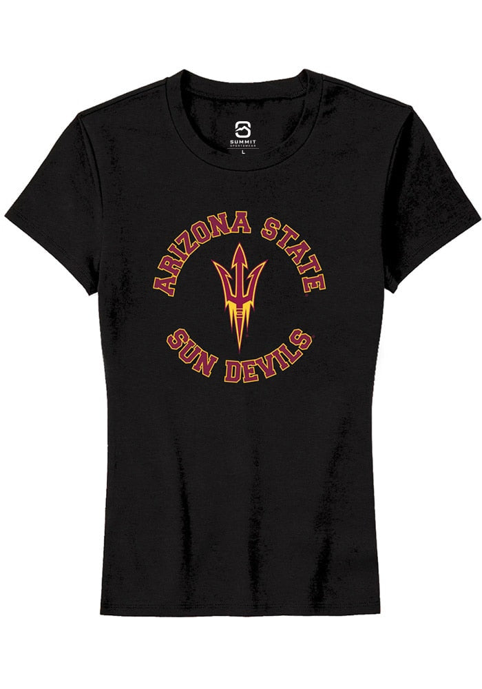 Arizona State Sun Devils Womens Black Circle Arch Short Sleeve T-Shirt