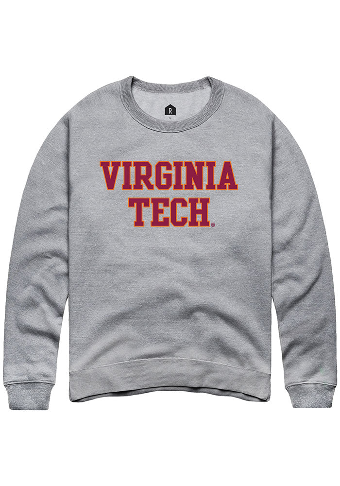 Virginia Tech Hokies Mens Grey Straight Block Long Sleeve Crew Sweatshirt