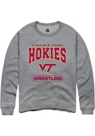 Virginia Tech Hokies Mens Grey Wrestling Long Sleeve Crew Sweatshirt