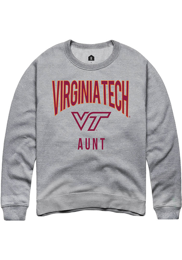 Virginia Tech Hokies Mens Grey Aunt Swirl Long Sleeve Crew Sweatshirt