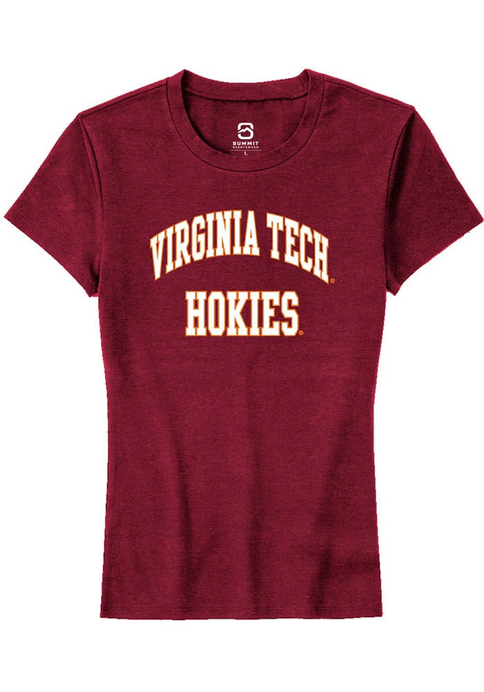 Virginia Tech Hokies Womens Maroon Arch Stack Short Sleeve T-Shirt