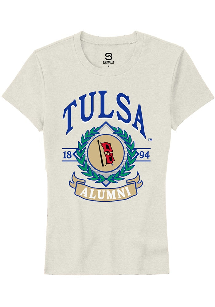 Tulsa Golden Hurricane Womens Tan Alumni Wreath Short Sleeve T-Shirt