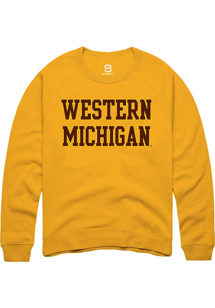 Western Michigan Broncos Mens Gold Straight Block Long Sleeve Crew Sweatshirt