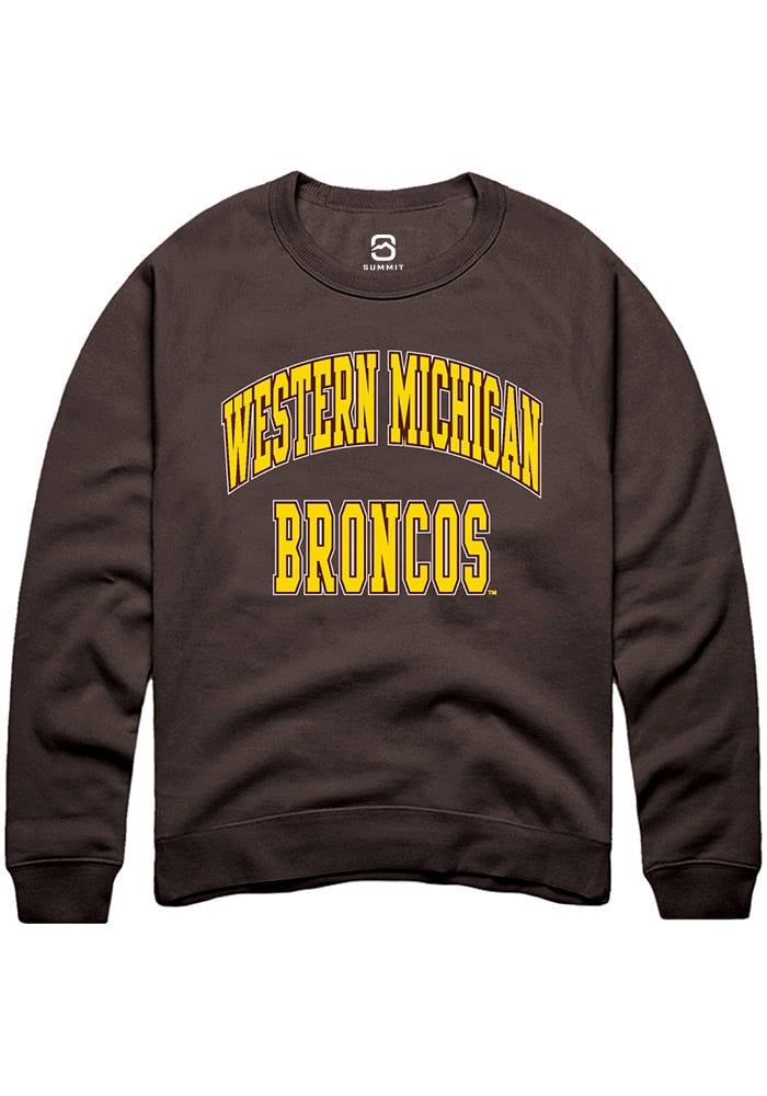 Western Michigan Broncos Mens Brown Arch Stack Long Sleeve Crew Sweatshirt