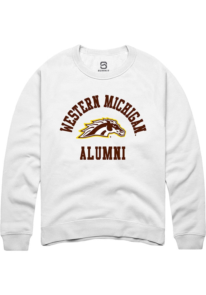 Western Michigan Broncos Mens White Alumni Arch Long Sleeve Crew Sweatshirt