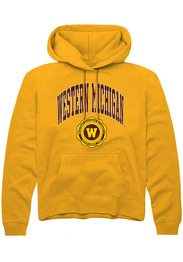 Western Michigan Broncos Mens Gold Arch Seal Long Sleeve Hoodie
