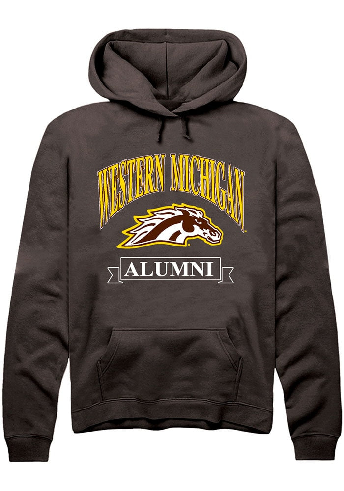 Western Michigan Broncos Mens Brown Alumni Banner Logo Long Sleeve Hoodie