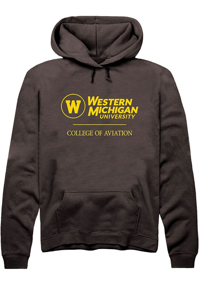 Western Michigan Broncos Mens Brown College of Aviation Logo Long Sleeve Hoodie