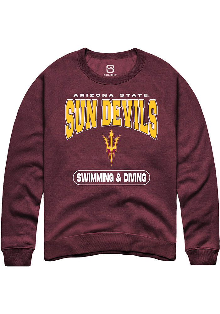 Arizona State Sun Devils Mens Maroon Swimming and Diving Long Sleeve Crew Sweatshirt
