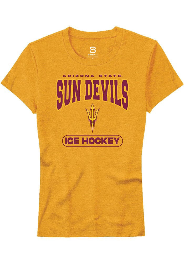 Arizona State Sun Devils Womens Gold Ice Hockey Short Sleeve T-Shirt