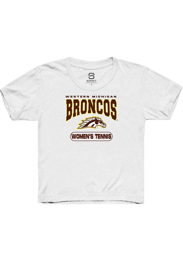Western Michigan Broncos Youth White Womens Tennis Short Sleeve T-Shirt