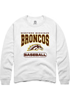 Western Michigan Broncos Mens White Baseball Long Sleeve Crew Sweatshirt