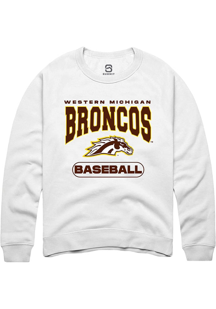 Western Michigan Broncos Mens White Baseball Long Sleeve Crew Sweatshirt