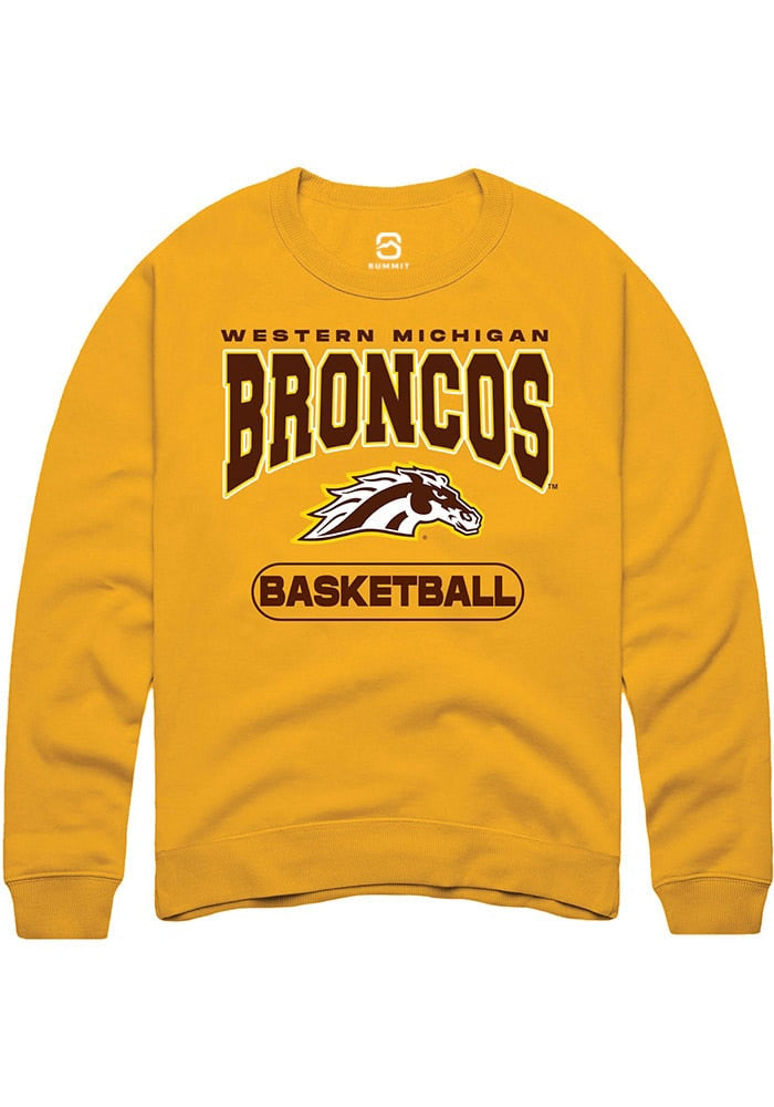 Western Michigan Broncos Mens Gold Basketball Long Sleeve Crew Sweatshirt