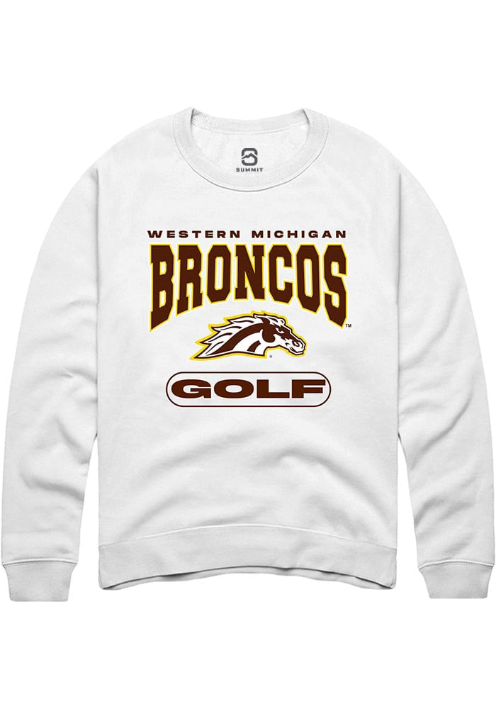 Western Michigan Broncos Mens White Golf Long Sleeve Crew Sweatshirt