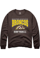 Western Michigan Broncos Mens Brown Softball Logo Long Sleeve Crew Sweatshirt