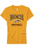 Western Michigan Broncos Womens Gold Softball Short Sleeve T-Shirt