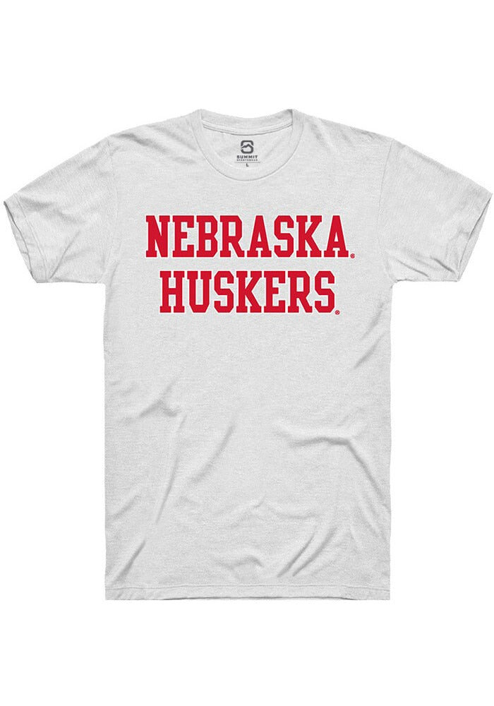 Nebraska Cornhuskers White Straight Block Short Sleeve T-Shirt