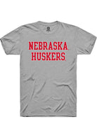 Nebraska Cornhuskers Grey Straight Block Short Sleeve T-Shirt