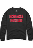 Nebraska Cornhuskers Mens Black Straight Block Long Sleeve Crew Sweatshirt