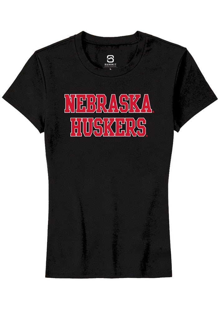 Nebraska Cornhuskers Womens Black Straight Block Short Sleeve T-Shirt