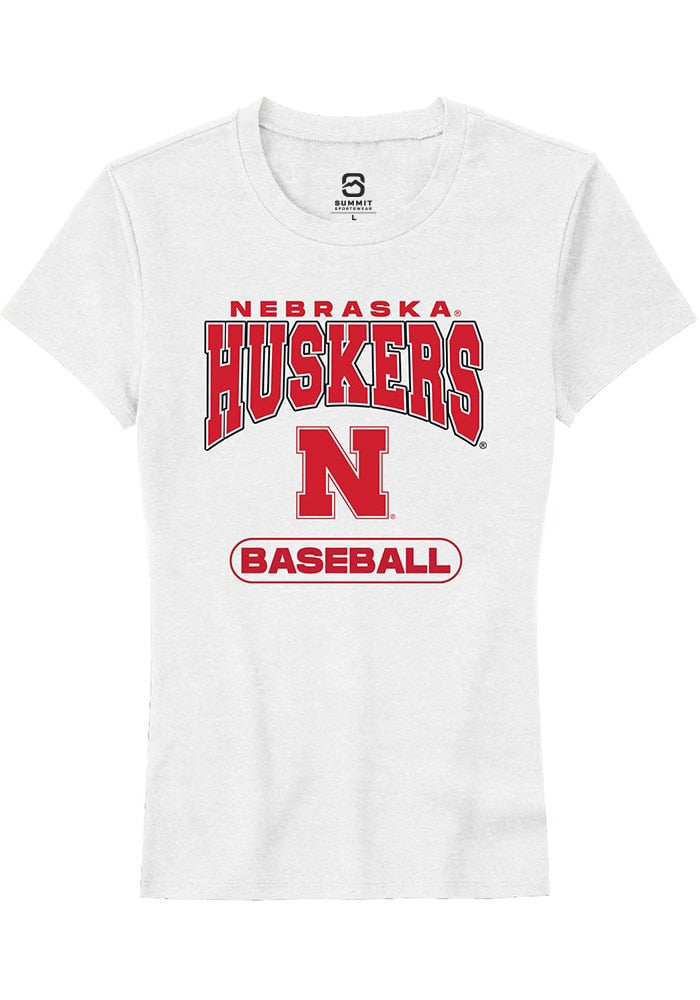 Nebraska Cornhuskers Womens White Baseball Short Sleeve T-Shirt