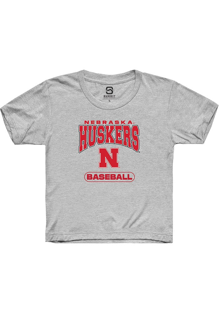 Nebraska Cornhuskers Youth Grey Baseball Short Sleeve T-Shirt