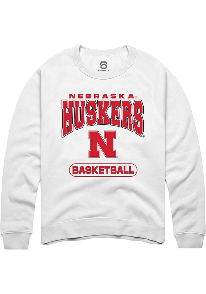Nebraska Cornhuskers Mens White Basketball Long Sleeve Crew Sweatshirt