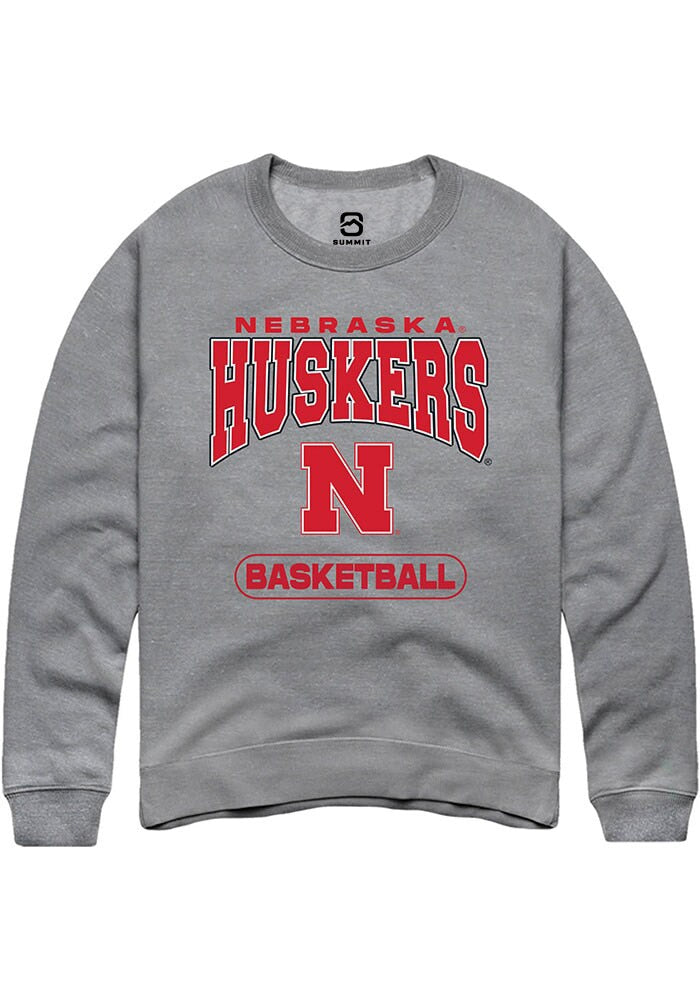 Nebraska Cornhuskers Mens Grey Basketball Long Sleeve Crew Sweatshirt