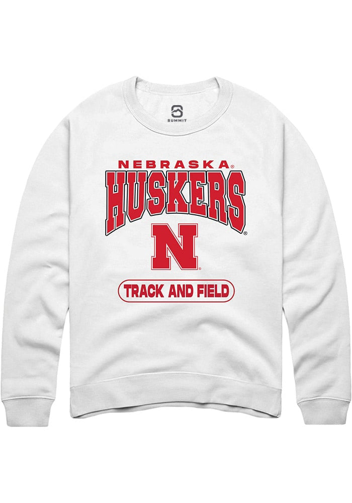 Nebraska Cornhuskers Mens White Track and Field Long Sleeve Crew Sweatshirt