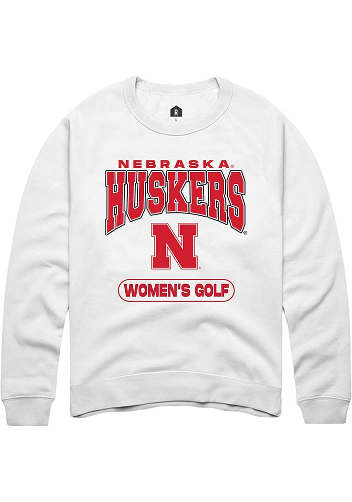 Nebraska Cornhuskers Mens White Womens Golf Long Sleeve Crew Sweatshirt