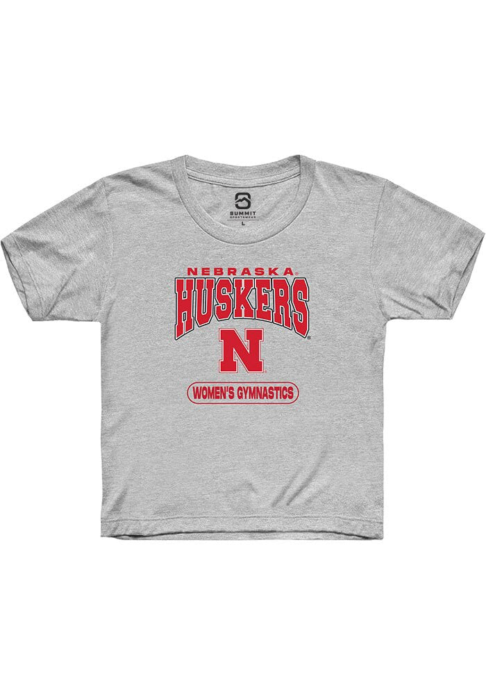 Nebraska Cornhuskers Youth Grey Womens Gymnastics Short Sleeve T-Shirt