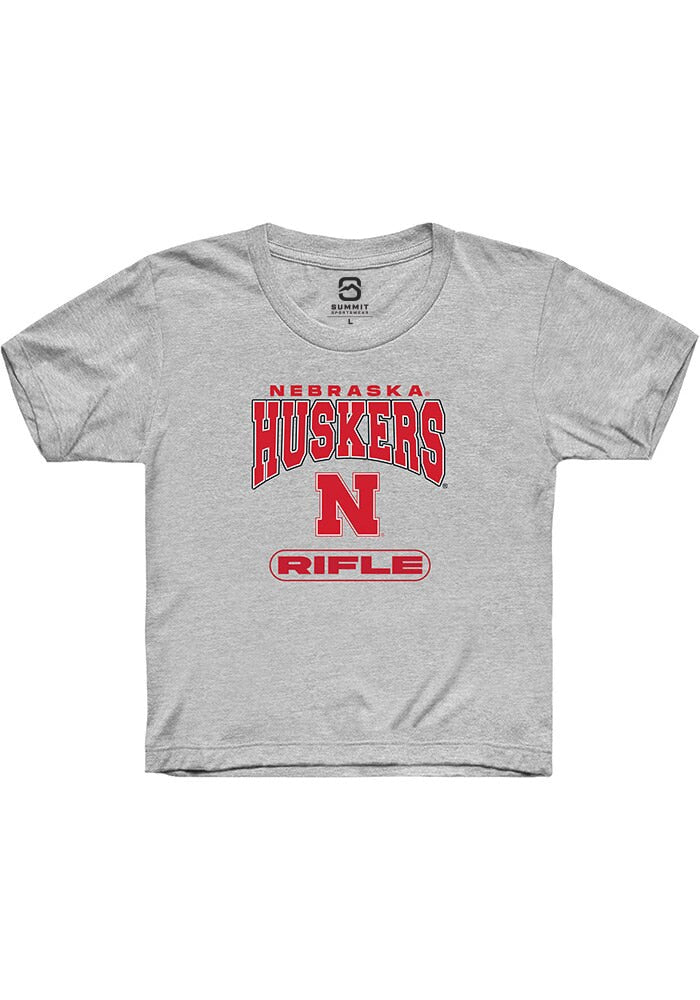 Nebraska Cornhuskers Youth Grey Rifle Short Sleeve T-Shirt