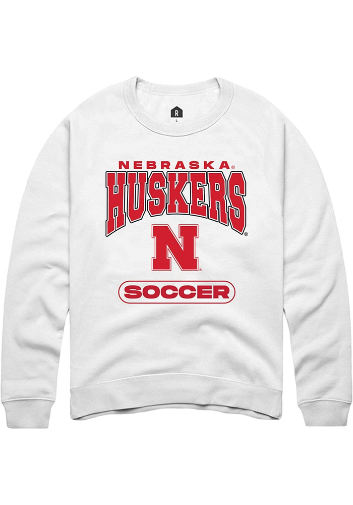 Nebraska Cornhuskers Mens White Soccer Long Sleeve Crew Sweatshirt
