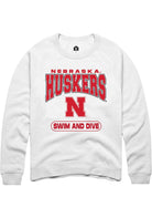 Nebraska Cornhuskers Mens White Swim and Dive Long Sleeve Crew Sweatshirt