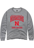Nebraska Cornhuskers Mens Grey Swim and Dive Long Sleeve Crew Sweatshirt